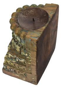 Dřevěný svícen ze starého teakového sloupu, 15x11x19cm (1P)