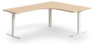 AJ Produkty Rohový psací stůl QBUS, T-nohy, 1600x2000 mm, bílá podnož, dub