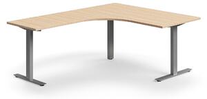 AJ Produkty Rohový psací stůl QBUS, T-nohy, 1600x2000 mm, stříbrná podnož, dub