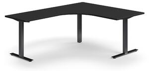 AJ Produkty Rohový psací stůl QBUS, T-nohy, 1600x2000 mm, černá podnož, černá