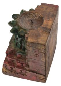 Dřevěný svícen ze starého teakového sloupu, 15x12x18cm
