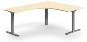 AJ Produkty Rohový psací stůl QBUS, T-nohy, 1600x2000 mm, stříbrná podnož, bříza