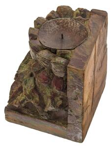 Dřevěný svícen ze starého teakového sloupu, 16x12x19cm (1N)