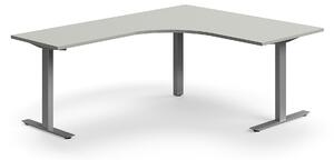 AJ Produkty Rohový psací stůl QBUS, T-nohy, 1600x2000 mm, stříbrná podnož, světle šedá