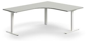AJ Produkty Rohový psací stůl QBUS, T-nohy, 1600x2000 mm, bílá podnož, světle šedá