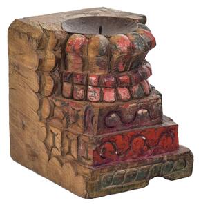 Dřevěný svícen ze starého teakového sloupu, 14x14x17cm
