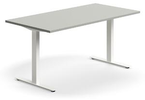 AJ Produkty Psací stůl QBUS, T-nohy, 1600x800 mm, bílá podnož, světle šedá