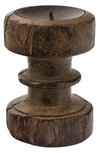 Dřevěný svícen ze starého teakového sloupu, 11x11x14cm (6M)
