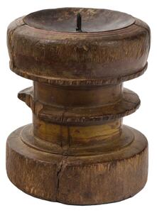 Dřevěný svícen ze starého teakového sloupu, 11x11x14cm (6K)
