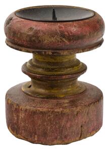 Dřevěný svícen ze starého teakového sloupu, 11x11x14cm (6P)