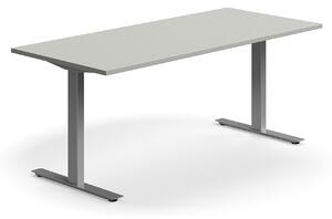 AJ Produkty Psací stůl QBUS, T-nohy, 1800x800 mm, stříbrná podnož, světle šedá