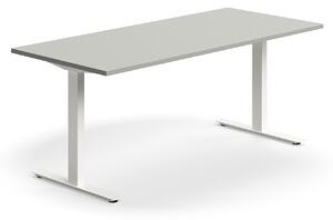 AJ Produkty Psací stůl QBUS, T-nohy, 1800x800 mm, bílá podnož, světle šedá