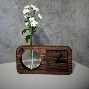 Wooden Mooden Stolní dřevěné hodiny s ampulkou na květiny Materiál: Mořený jasan