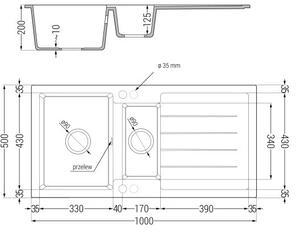 Kuchyňský dřez Yuxur (bílá) (bez otvoru pro baterii) (P). 1066018