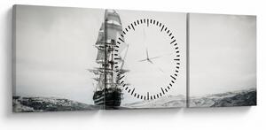 Obraz - Loď plující po oceánu (s hodinami) (90x30 cm)