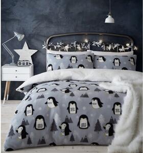 Šedé fleecové povlečení 200x135 cm Cosy Penguin - Catherine Lansfield