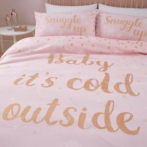 Růžové povlečení s potiskem "Baby It's Cold Outside" Catherine Lansfield, 200 x 200 cm