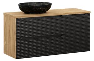 Comad Závěsná skříňka Luxor Black SD s deskou a umyvadlem 120 cm černá/dub olejovaný