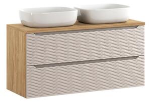 Comad Závěsná skříňka Ocean s deskou a umyvadly 120 cm dub olejovaný/béžová