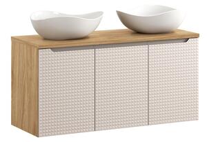 Comad Závěsná skříňka Luxor Beige s deskou a umyvadly 120 cm dub olejovaný/béžová