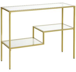 HOMCOM 3 policový vstupní konzolový stůl z oceli a tvrzeného skla, 100x32x76 cm, Zlatý | Aosom