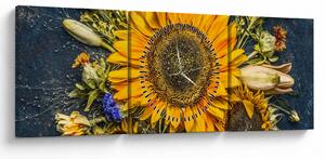 Obraz - Podzimní květiny (s hodinami) (90x30 cm)