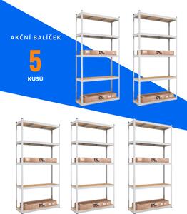 Akční balíček - 5x Kovový regál 180x90x40cm, zinkovaný, 5-policový, nosnost 875kg SMARTREGALY