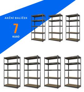 Akční balíček - 7x Kovový regál 180x40x40cm, lakovaný - černý, 5-policový, nosnost 875kg SMARTREGALY