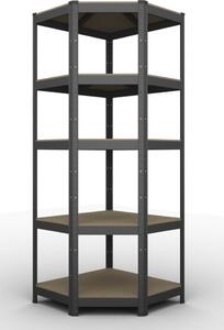 Kovový rohový regál 180x70x40x43cm, lakovaný - černý, 5-policový, nosnost 750kg SMARTREGALY