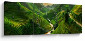 Obraz - Rýžové terasy Mu Cang Chai (s hodinami) (90x30 cm)