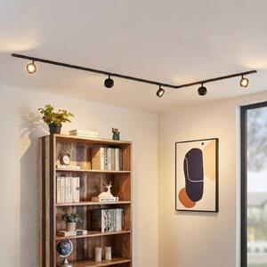 Lindby Systém lišt Linaro, Ø 9,5 cm, 5žárovkový, LED, černý, Černá, Pracovna / kancelář, Hliník, Moderní