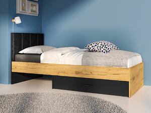 Jednolůžková postel 90x200 SABEL s úložným prostorem - černá / dub craft zlatý