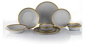 Jídelní sada 16 ks šedá/zlatá/porcelán