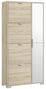 HOMCOM Botník se zrcadlem pro 16 párů bot, 4 výklopné zásuvky a 2 oddíly s nastavitelnou policí, 82x30x168cm, Ořech | Aosom