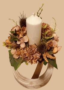 Aranžmá - svícen - celoroční květinová dekorace v keramickém květináči se svíčkou,v.30cm
