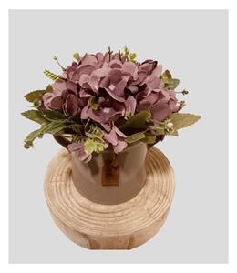 Aranžmá SET - květiny v keramickém obalu + svícen na dřevěné podložce,set 2ks