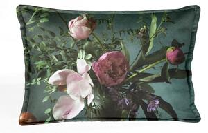 Zelený sametový polštář s květinovým vzorem Velvet Atelier Bodegon, 50 x 35 cm