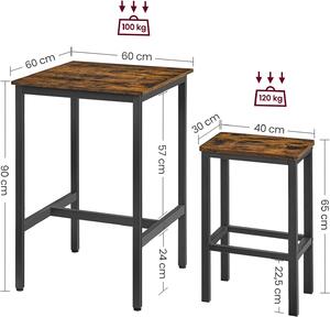 VASAGLE Barový set Industry - stůl + 2 ks židle