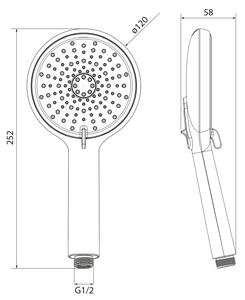 Sapho, Ruční masážní sprcha, 4 režimy, průměr 120mm, ABS/černá mat, 1204-51B