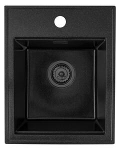 Sink Quality Ferrum New 4050, 1-komorový granitový dřez 400x500x185 mm + černý sifon, černá skvrnitá, FER.4050.BP.XB