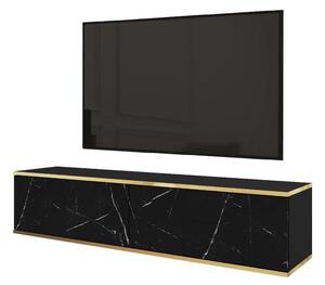 Televizní stolek REFUGIO - 135 cm, černý mramor / černý