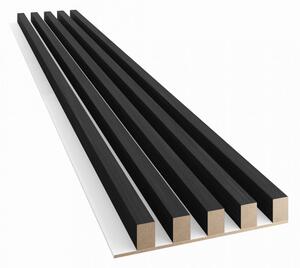 Akustický panel, podklad bílá MDF deska, široká lamela, dub černý, 30x275 cm