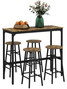 HOMCOM Obdélníkový stůl se 4 židlemi a 4 podnožkami z MDF a oceli, podnožky Ø30x60 cm a obdélníkový stůl 105x40x90 cm, černý a rustikální hnědý | Aoso