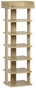 HOMCOM Vstupní dřevěný stojan na boty, organizátor s 6 policemi a horní policí, 32x30x104cm, Dub | Aosom