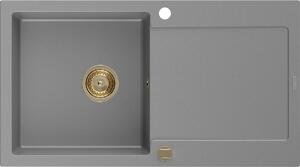 Mexen Leo, dřez granitový 900x500x190 mm, 1-komorový, šedá se zlatým sifonem, 6501901010-71-G