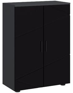 Kleankin Úsporný dřevěný koupelnový skříň s 2 dveřmi a tichým zavíráním, 60x30x82cm, Černý | Aosom
