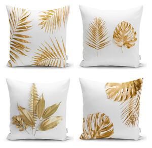 Sada 4 povlaků na polštáře Minimalist Cushion Covers Gold Leaves Modern, 45 x 45 cm