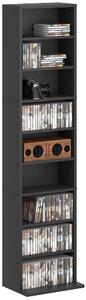 HOMCOM knihovna s 9 policemi pro 260 CD, moderní design, CD regál z dřevotřísky, 33x24x140 cm, černá | Aosom