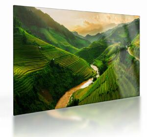 Skleněný obraz - Rýžové terasy Mu Cang Chai (70x50 cm)