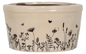 Černo-bílý keramický obal na květináč luční Flora a Fauna M nízký – 16x9 cm